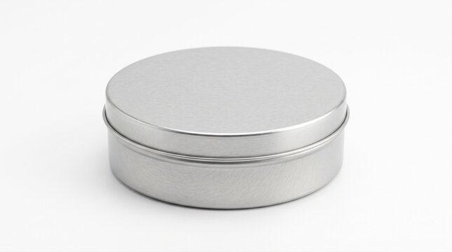 Small round metal tin container with lid for cosmetics or food storage