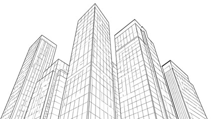 Fototapeta premium Modern glass skyscrapers reaching towards the sky with a dramatic low angle view