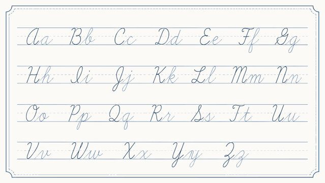 Handwritten cursive alphabet practice sheet with lined paper for learning
