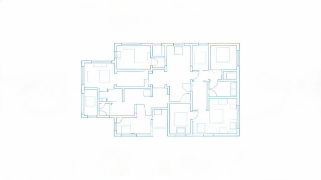 Technical architectural blueprint showing a multi-room residential floor plan layout with clear room partitions and functional spaces.