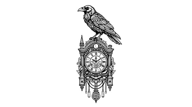 Ornate Cuckoo Clock with Bird Illustration