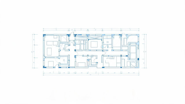 A technical architectural floor plan blueprint showing room layouts, dimensions and structural details for a residential building.