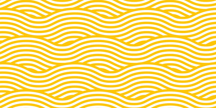 Noodles pattern of Asian ramen or Italian pasta and spaghetti on wavy line background. Yellow noodles seamless pattern of linear waves and curvy swirls of Chinese or Japanese udon and vermicelli