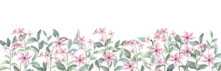 Fototapeta premium pink green wildflower watercolor border