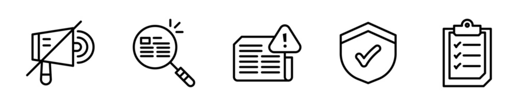 Set de iconos de fake news y verificaci&oacute;n. Noticia falsa, verificaci&oacute;n de datos, desinformaci&oacute;n, fuente confiable y chequeo de hechos. Vector outline