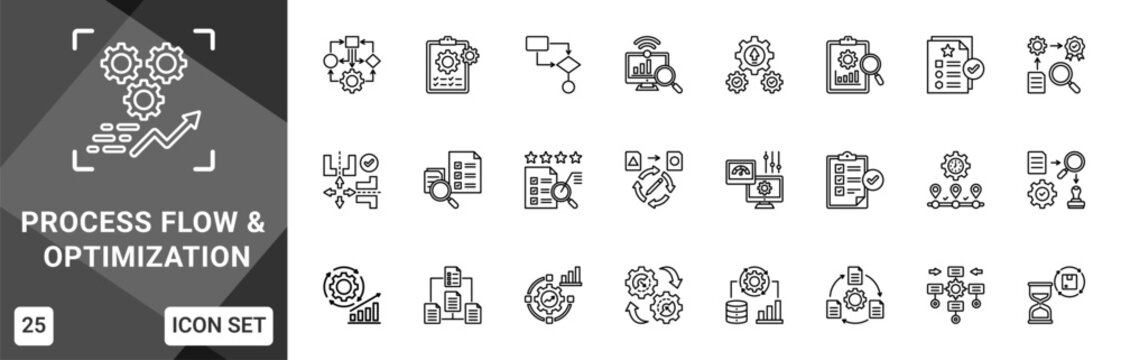 Process Flow & Optimization  Icon set collection. Vector icon pack featuring thematic icons for your presentations or business.