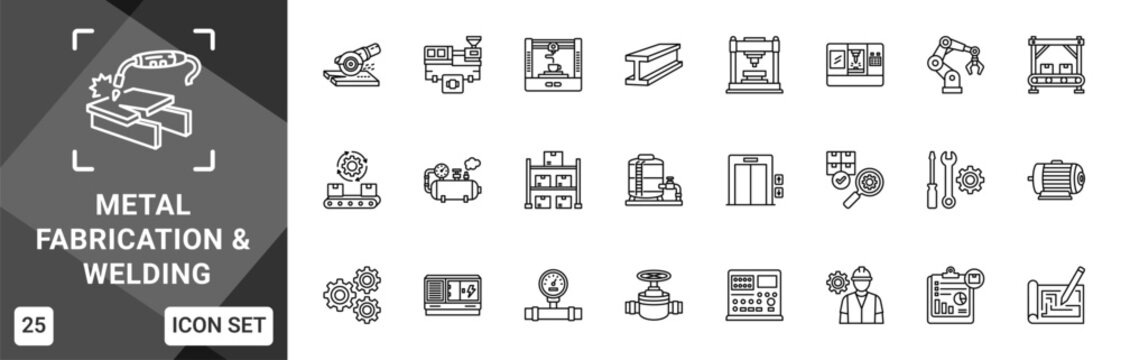Metal Fabrication & Welding  Icon set collection. Vector icon pack featuring thematic icons for your presentations or business.