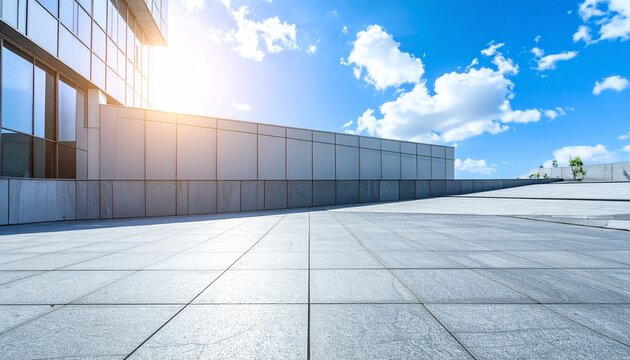 Modern Building Rooftop With Tiled Floor and Blue Sky