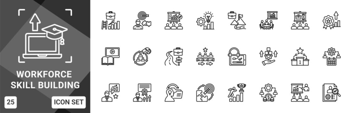 Workforce Skill Building  Icon set collection. Vector icon pack featuring thematic icons for your presentations or business.