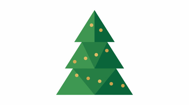 Geometric Christmas Tree with Golden Ornaments on White Background
