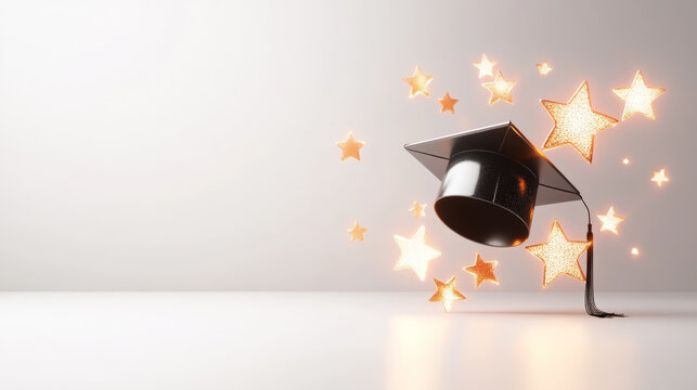 Graduation cap with a shining golden star