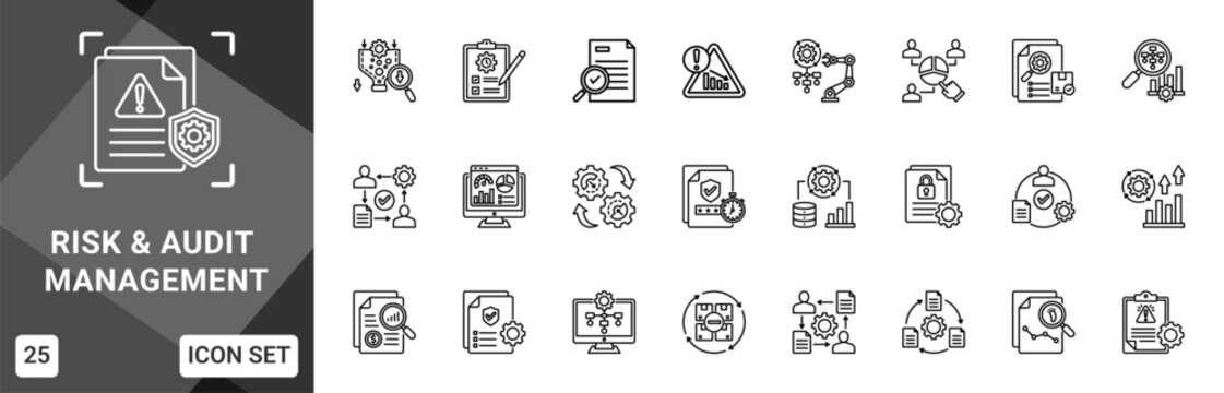 Risk & Audit Management  Icon set collection. Vector icon pack featuring thematic icons for your presentations or business.
