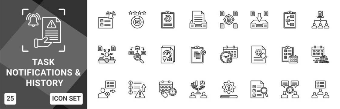 Task Notifications And History  Icon set collection. Vector icon pack featuring thematic icons for your presentations or business.