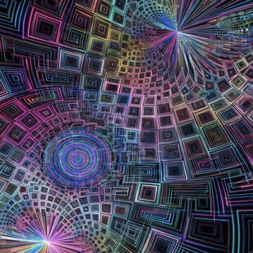 Abstract fractal pattern with concentric circles and squares