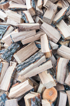Stack of chopped firewood logs
