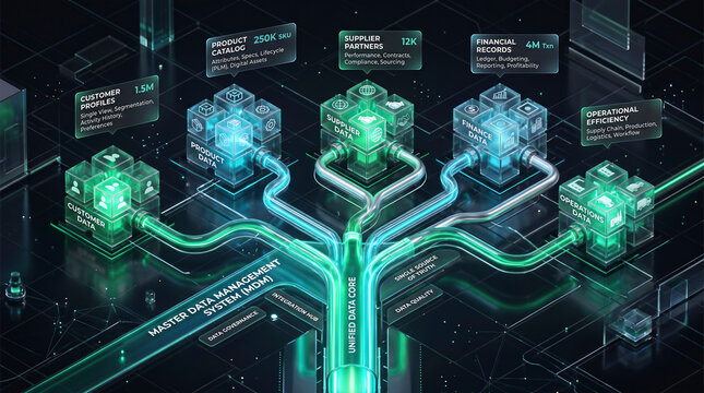 3D Isometric View of Master Data Management System and Unified Core