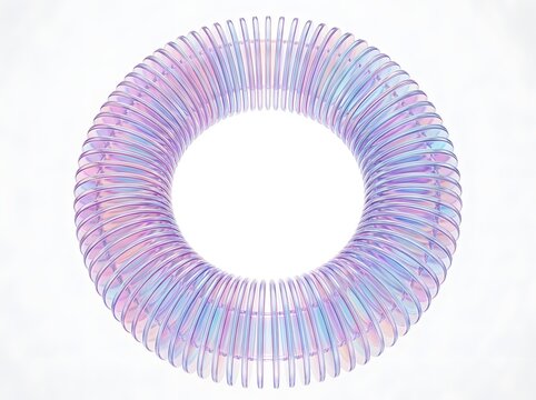 Iridescent Flexible Hose Spiral in Vibrant Pastel Gradient Against Clean White Background for Modern Industrial Design
