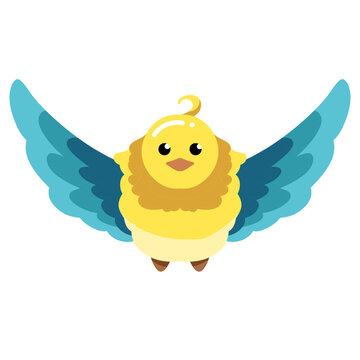 Cute Flying Yellow Bird Cartoon Vector