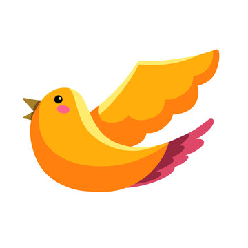 Cute Flying Yellow Cartoon Bird Vector