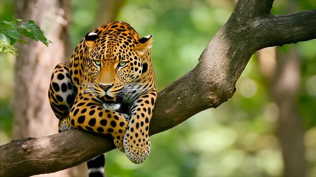 ジャングルのヒョウ シームレスループ動画背景 16:9 4K