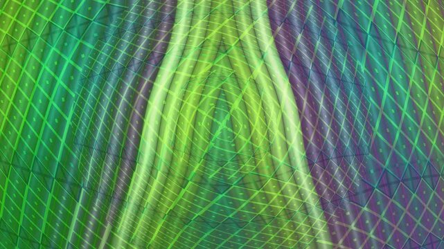 Dynamic neon wave composition with layered geometric grid, glowing green, blue and purple gradients. A futuristic motion background perfect for digital visuals, animations and creative projects.
