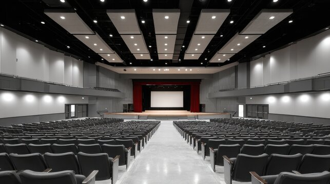Spacious Modern Auditorium with Empty Seats and Stage Area