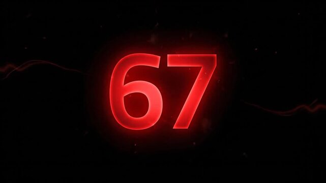 Red Glowing Number 67 with Abstract Energy Waves and Particle Effects on Black Background