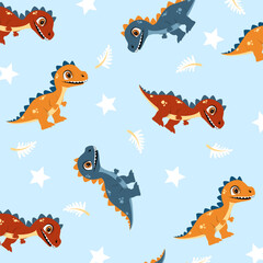 cute cartoon dinosaur t-rex seamless pattern design for kids apparel © Rizki