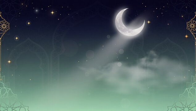Crescent moon shining over mystical cloudy night sky
