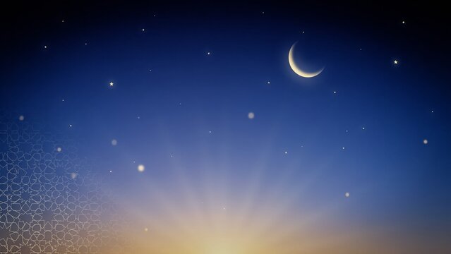 Beautiful crescent moon shining in starry night sky