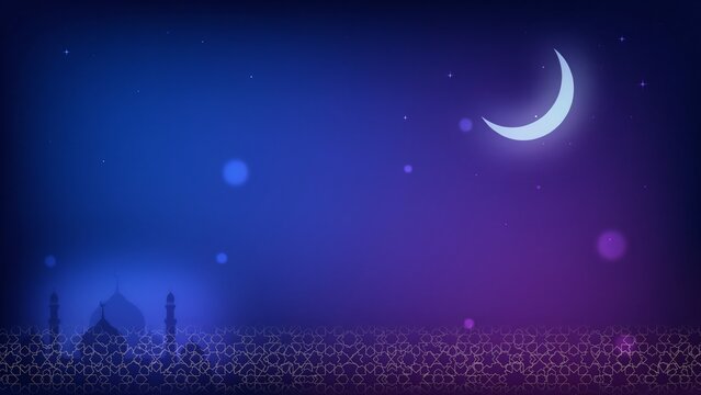 Crescent moon shining over illuminated cityscape at night
