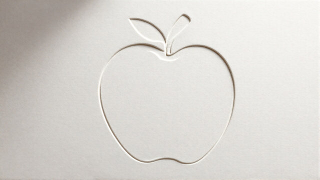 Minimalist fruit outline concept embossed on textured white paper