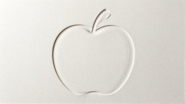 Minimalist embossed apple shape on white paper background