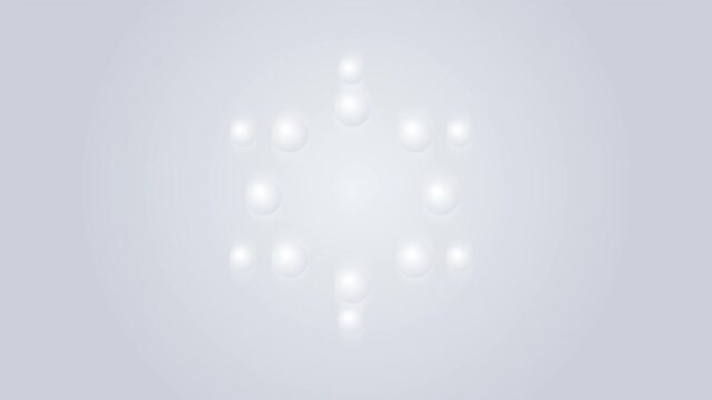 3D animation motion graphic of a white ball fragmenting into numerous smaller spheres on a soft gray gradient background