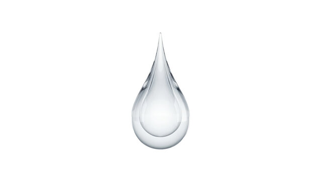 Single clear water drop with refractive light and smooth rounded shape isolated on a transparent background
