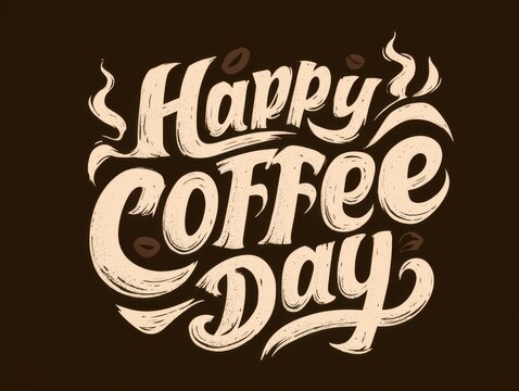 Happy coffee day vintage style text design with steam effect