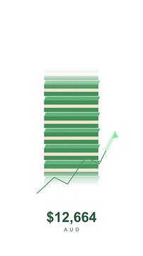 Australian dollar banknotes stack growth loop, cash pack rising graph, currency, finance, banking, business success