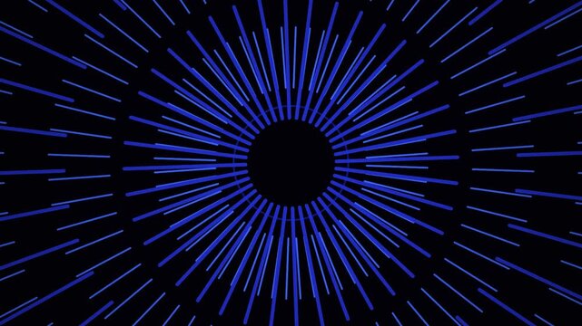 Abstract blue starburst patterns emanating from a central circle on a black background