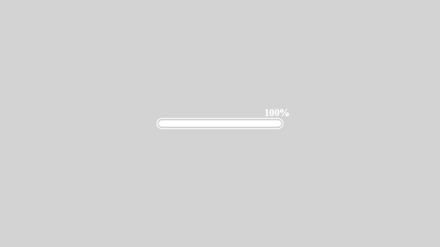 Loading bar and progress loading Complete, 0 to 100 percent loading animation on white background. Loading bar with animated progress bar from zero to hundred increasing percentage animation.