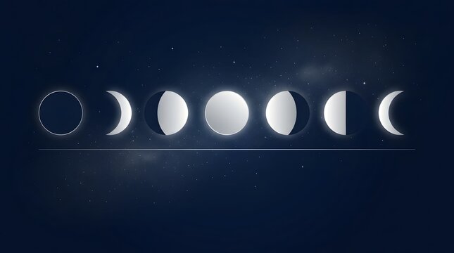 Moon phases cycle against dark starry night sky