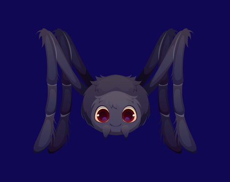 Cartoon Halloween letter M shaped as spider with large eyes and fluffy legs. Friendly spooky alphabet character for Halloween party decorations, kids learning materials and seasonal posters