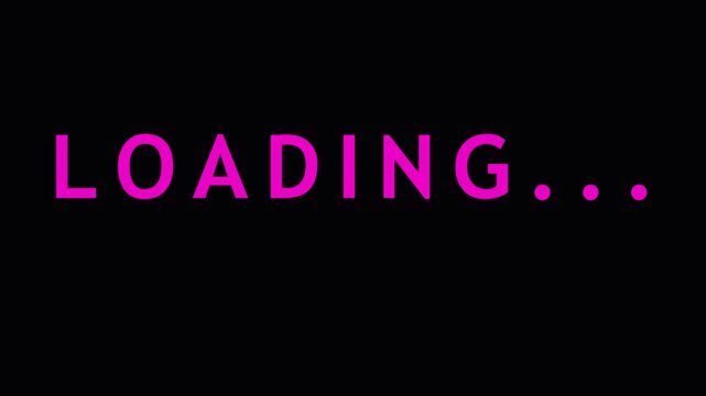 Digital loading screen animation with glowing text on dark background for technology concept