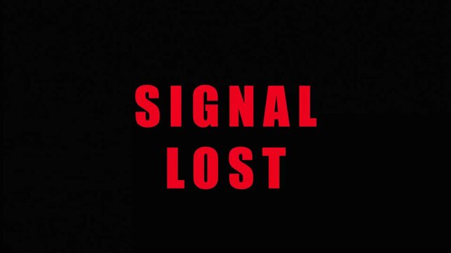 Digital static screen with red signal lost text during broadcast interruption and data transmission failure