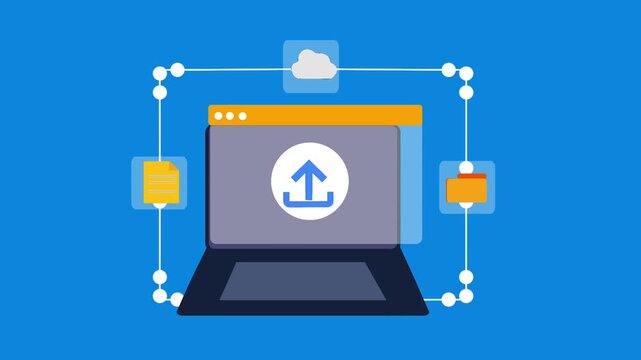 Cloud Upload and Data Sync Laptop Motion Graphic