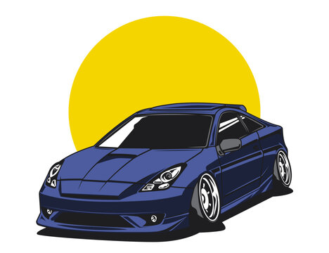 Purple Tone 90s Car Design Vector Illustration