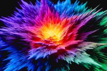 Fototapeta premium A vibrant 3D abstract burst artwork with sharp spiky textures and a smooth color gradient from warm center to cool edges.
