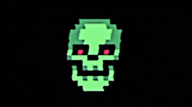 Cute and funny pixel art style human skull icon symbol animation