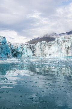 Jokulsarlon glacier, Vatnajokull National Park. Winter landscapes in Iceland on a sunny day. Natural background. Vertical copy space banner