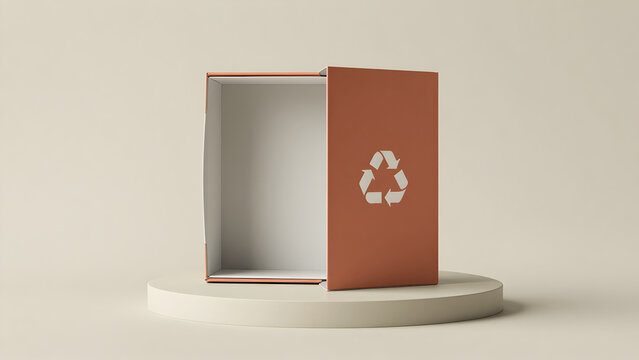 Open cardboard box with recycling symbol on side
