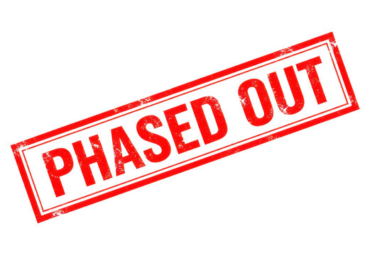 A red distressed rubber stamp with the words PHASED OUT printed diagonally on a transparent background, indicating discontinuation.